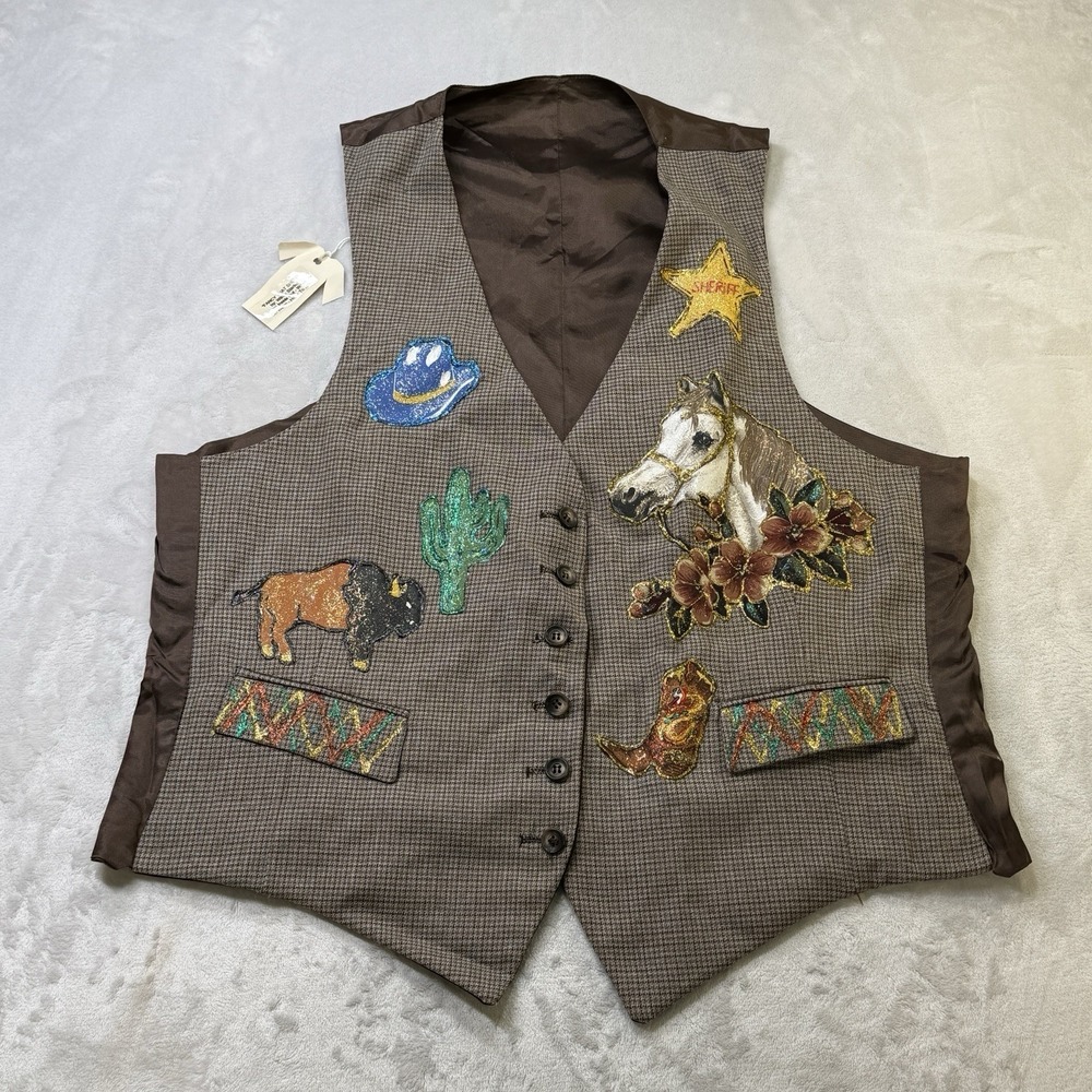 Vintage 70s Reversible Folk Art Vest Western Christmas Novelty Rare OOAK